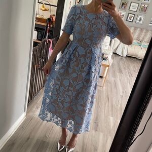 Dalia Light Blue Floral Lace Midi Dress